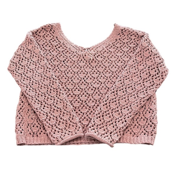 NWT Nicole Miller Artelier Sweater Blush Pink Open Knit Crochet Size Small - Picture 2 of 8